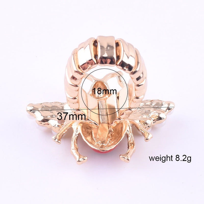 New Fashion Women Animal Bee Rings Pearl Party Wedding Female Jewelry Gold Colour  Adjustable  Trend Rings  Unique Like Gift