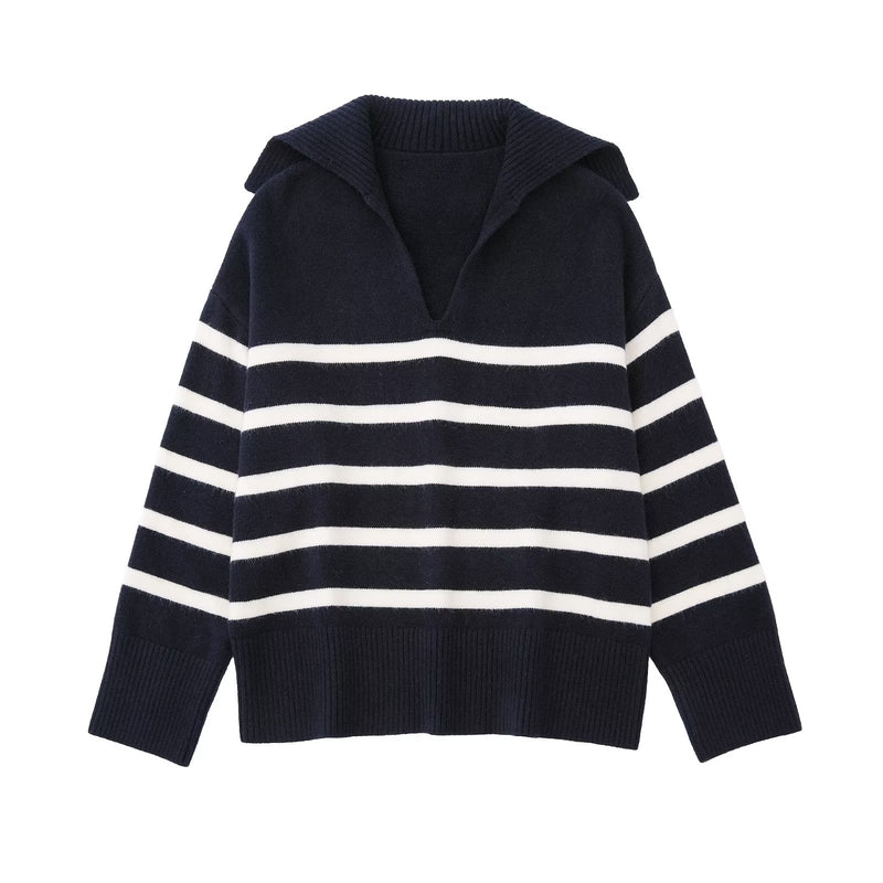 Garaouy 2022 Autumn Women's Slit Loose O Neck Long Sleeve Striped Sweater Lazy Soft Knit Jumper Female All-match Pullover Mujer