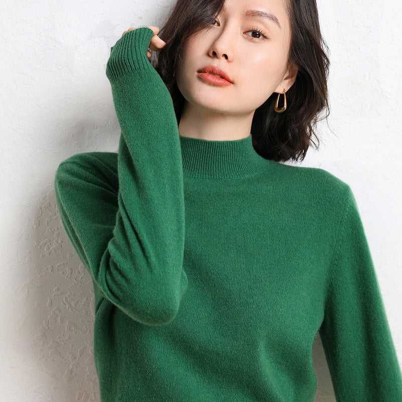 21 Autumn Winter New Half Turtleneck Sweater Women's Large Size Loose Basic Pure Color Wild Knitted Bottoming Shirt Soft Stretch