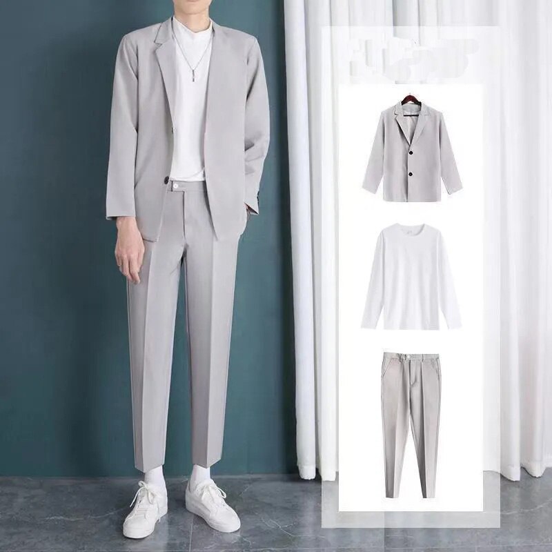 2022 Summer Casual Men&#39;s Suit Simple Jacket T-shirt Trousers Three Piece Set Office Blazer Elegant Dress Men&#39;s Suits Tracksuit