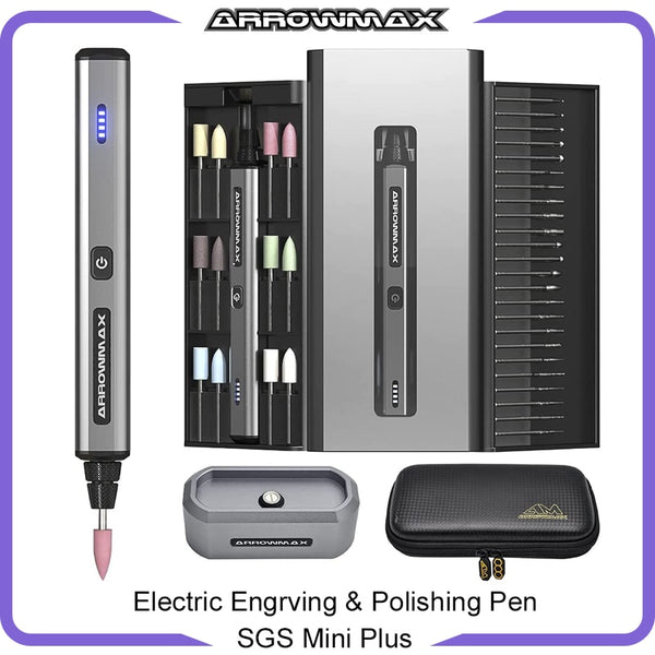 ARROWMAX Mini Electric Engraving Polishing Pen (SGS Mini Plus) Cordless Tools Set for Carve Engrave Grind Sand Polish Home DIY