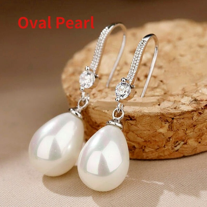 Exquisite Fashion Silver Color Water Imitation Pearls Drop Earrings for Women Shiny Red Green Round Imitation Pearls Earrings