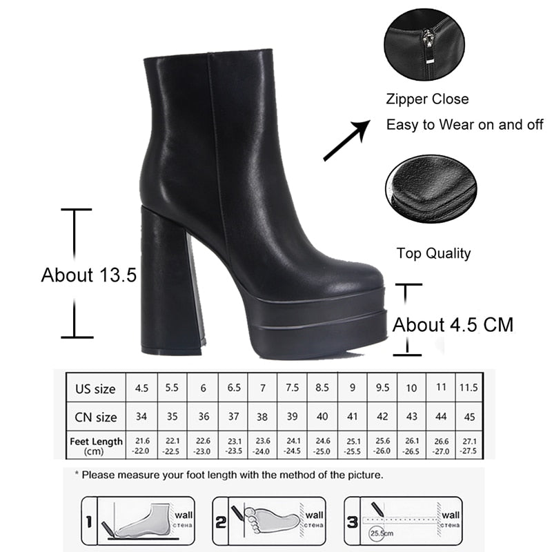 GOGD 2022 New Ankle Boots Women Quality Platform Boots Female Fashion Short Boot Black Chunky High Heel Women Shoes Big Size 41