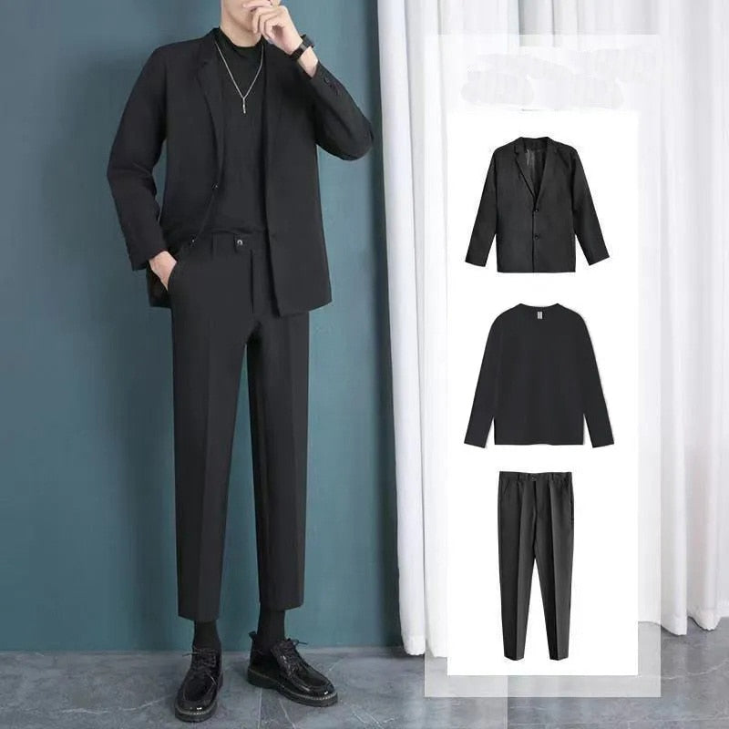 2022 Summer Casual Men&#39;s Suit Simple Jacket T-shirt Trousers Three Piece Set Office Blazer Elegant Dress Men&#39;s Suits Tracksuit