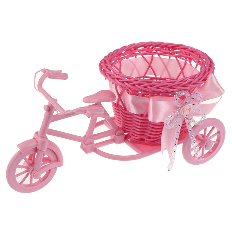 Hot Sale New Plastic White Tricycle Bike Design Flower Basket Container For Flower Plant Home Weddding Decoration