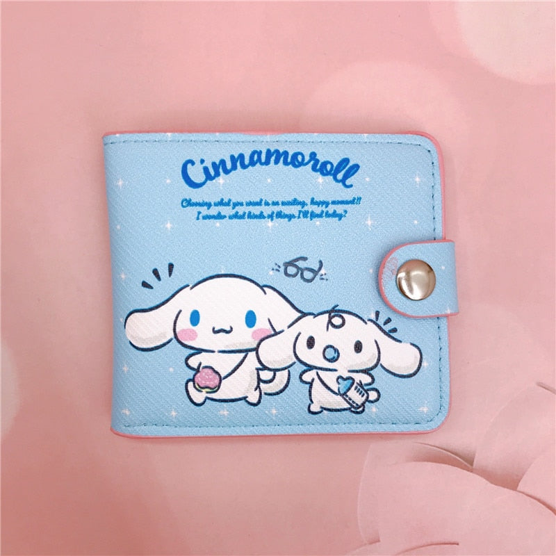 Kawaii Hello Kitty Cinnamoroll My Melody Kuromi Sanrios New Pu Casual Money Bag Coin Purse Card Holder Wallet with Buttons