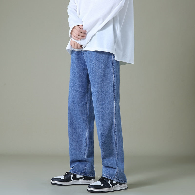 2022 New Brand Spring Men Korean Fashion Blue Pink White Jeans Streetwear Hip Hop Baggy Denim Trousers Straight Wide Leg Pants