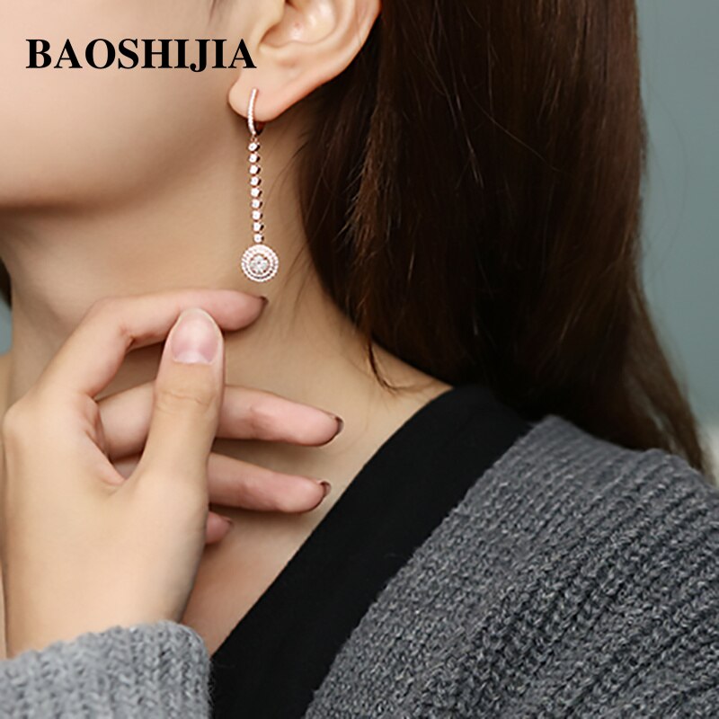 BAOSHIJIA Solid 18k Rose/White Gold Eternity Diamonds Earrings for Fashion Women Beautyful Jewelry Luxurious