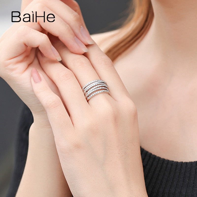 BAIHE Solid 14K White Gold 1ct H/SI Natural Diamond luxury Ring Women Men Trendy Fine Jewelry Making Anillo diamantes lujo