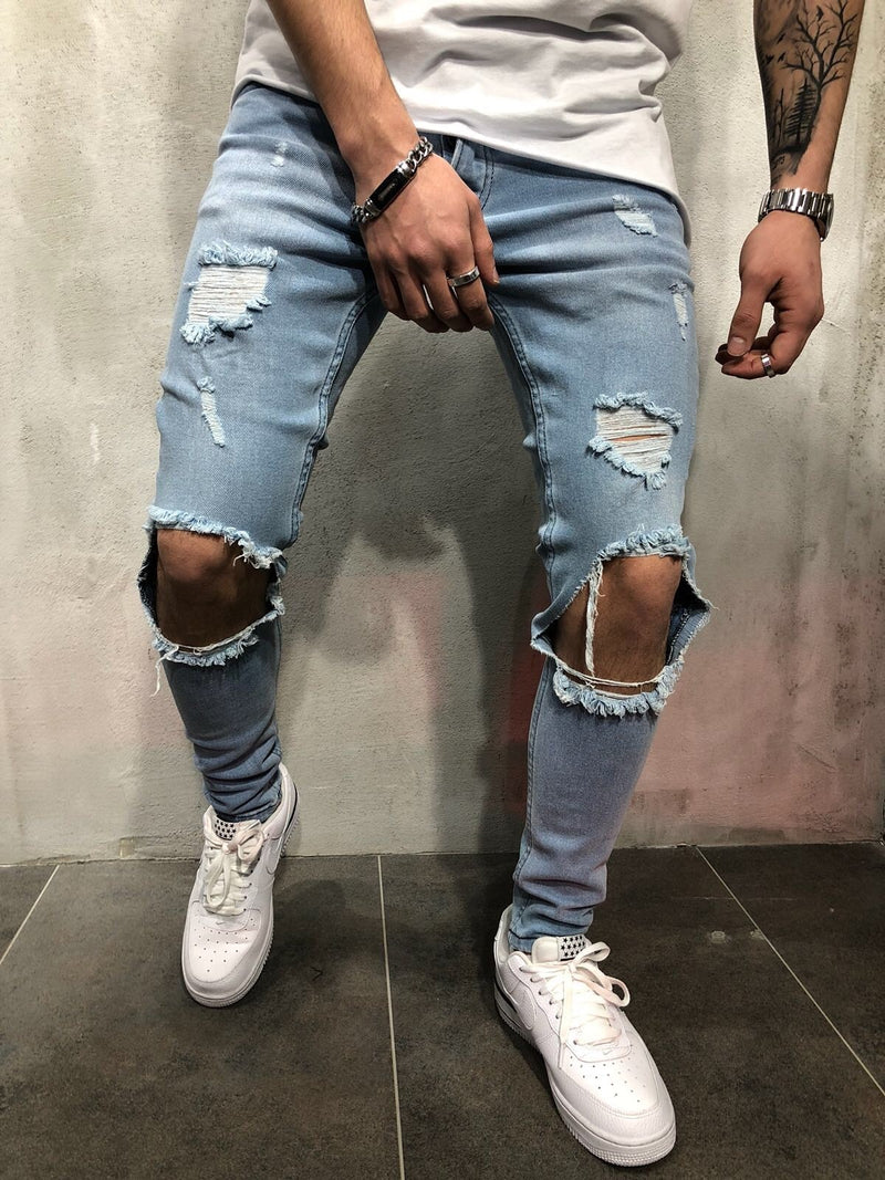 Jeans For Men Fashion Skinny Ripped Denim Trousers Biker High Quality Male Slim Casual Men&