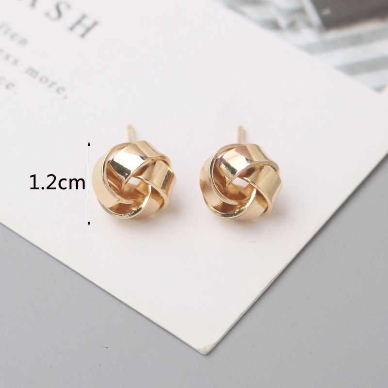 Tiny Metal Stud Earrings for Women Gold Color Twist Round Earrings Small Unusual Earrings boucles d&