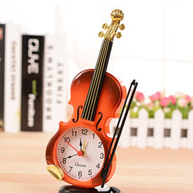 Creative Violin Table Clock Students Use Alarm Clock Living Room Decoration Bedside Decor Desktop Clock nordic Plastic Ornaments