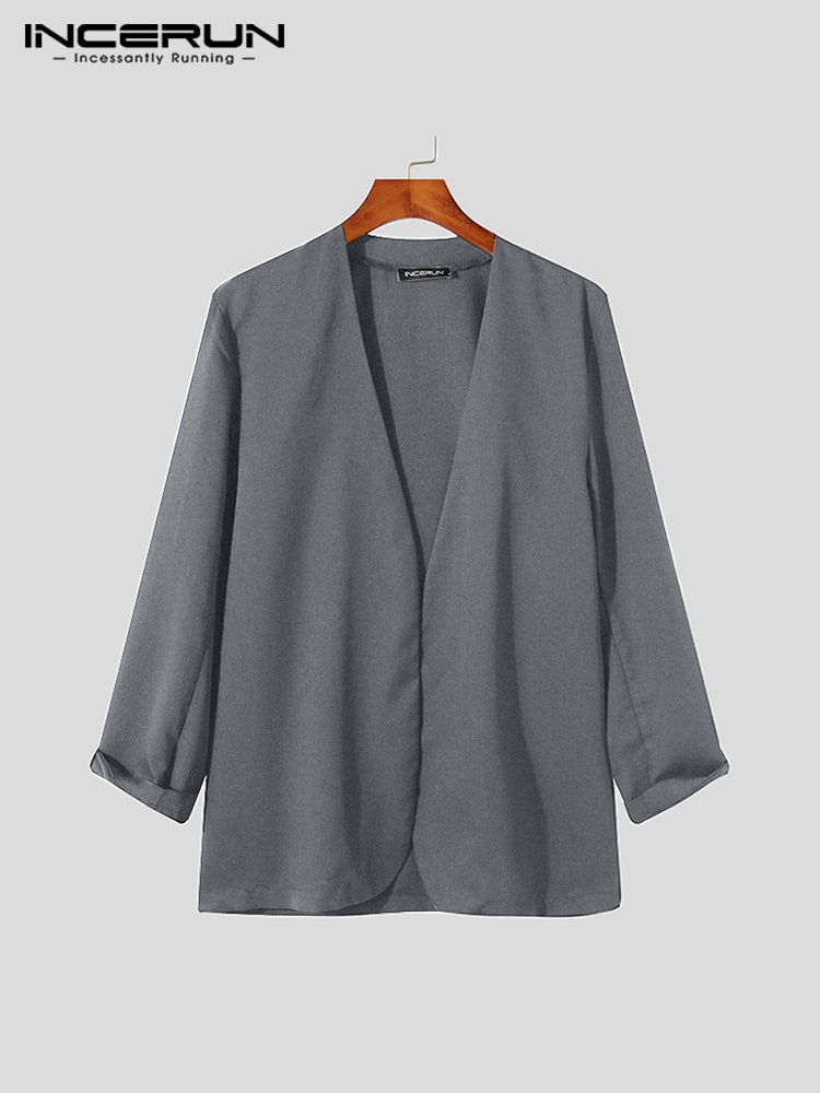 Stylish New Men Blazer Leisure Style Loose Buttons Male All-match Simple Collarless Long-sleeved Suits S-5XL INCERUN Tops 2022