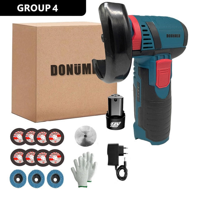 DONUMEH 12V Brushless Cordless Mini Angle Grinder Portable Grinding Metal Polishing Cutting Machine Lithium Battery Power Tool