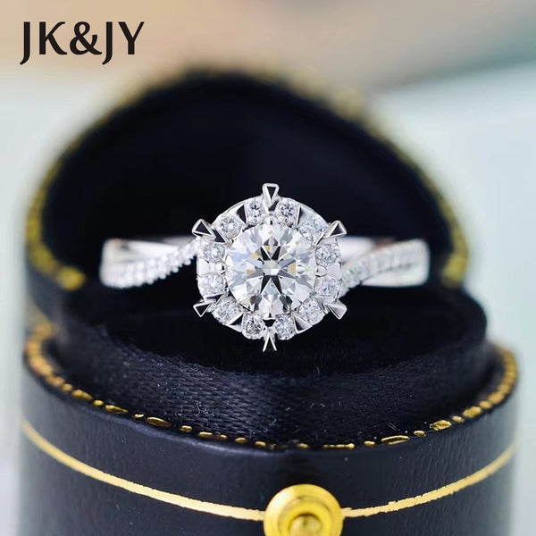 JK&amp;JY Center Stone 0.3Ct Natural Diamond Halo Ring In 18K White Gold Luxury Fashion Party Fine Wedding Jewelry