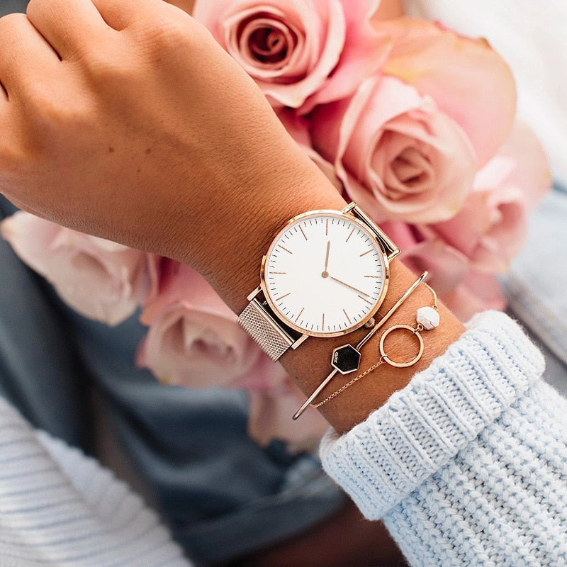 Luxury Rose Gold Watch Women Bracelet Watches Top Brand Ladies Casual Quartz Watch Steel Women&