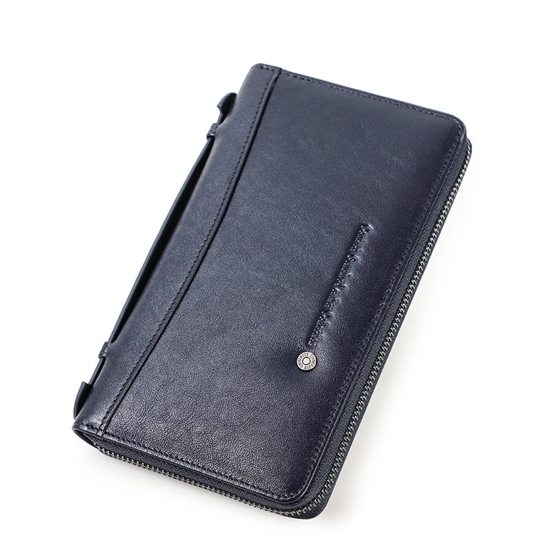Genuine Leather Men Clutch Wallet  Brand Male Card Holder Long  Zipper Around Travel Purse With Passport Holder 6.5&quot; Phone Case