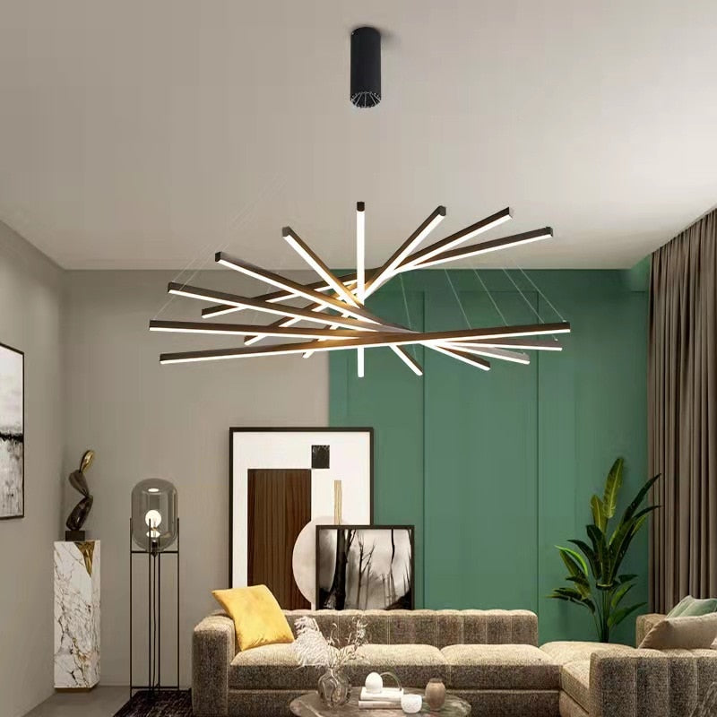 Modern Black Stair Chandelier simple duplex building highrise empty living room Bedroom hall personality long LED line lamp