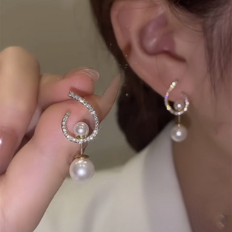 New AAA Zircon Long Tassel Drop Earring For Women Girls Luxury Leaf Heart Earrings Imitation Pearl Bowknot Jewelry Gifts